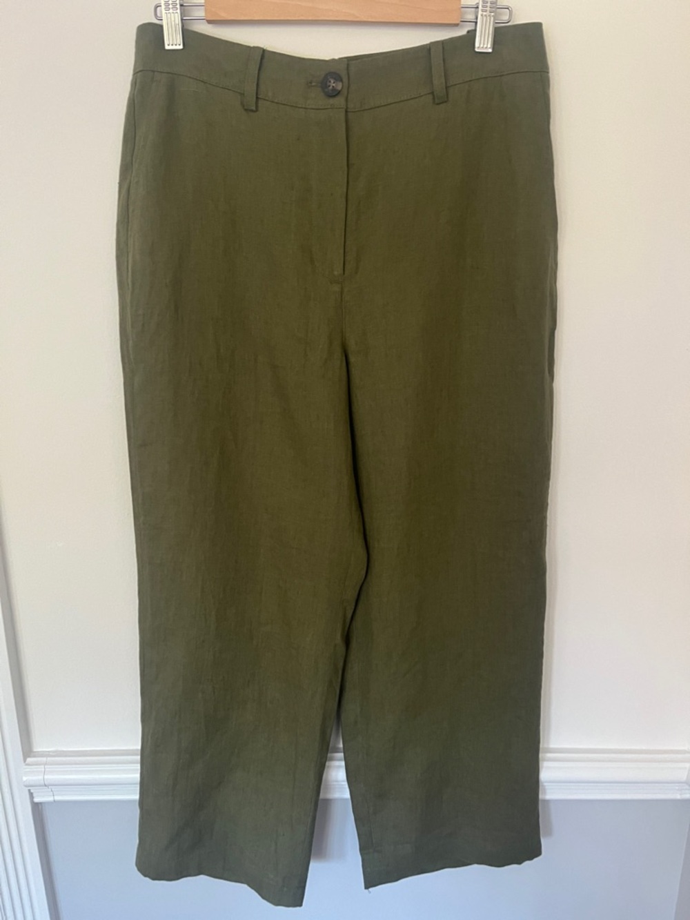 Boden Primrose Linen Crop Trousers Size 8 Olive Green